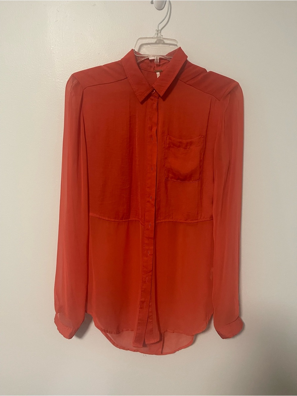 Free People Coral Button-Down Long Sleeve Shirt